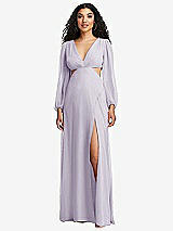 Front View Thumbnail - Moondance Long Puff Sleeve Cutout Waist Chiffon Maxi Dress 