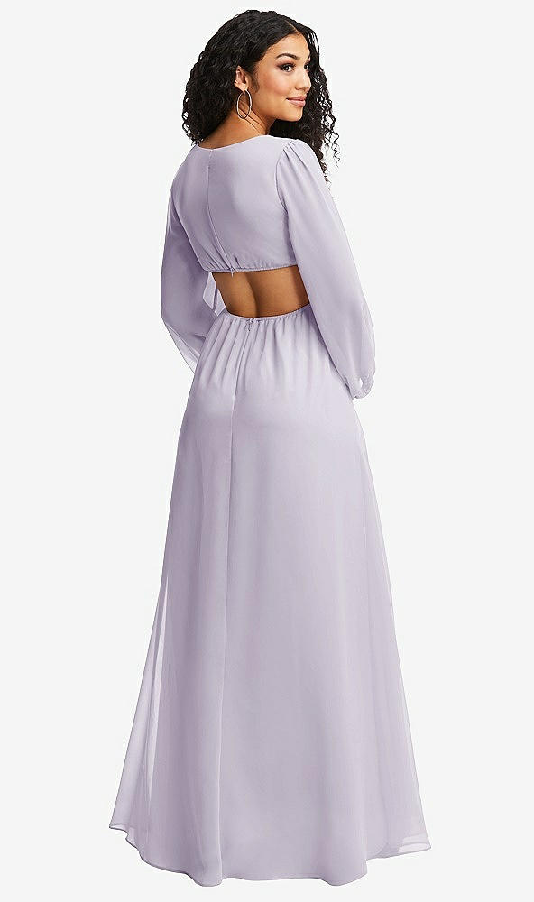 Back View - Moondance Long Puff Sleeve Cutout Waist Chiffon Maxi Dress 