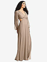 Side View Thumbnail - Topaz Long Puff Sleeve Cutout Waist Chiffon Maxi Dress 