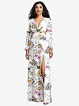 Front View Thumbnail - Butterfly Botanica Ivory Long Puff Sleeve Cutout Waist Chiffon Maxi Dress 