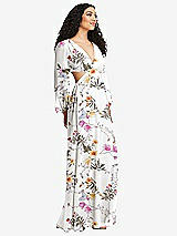 Side View Thumbnail - Butterfly Botanica Ivory Long Puff Sleeve Cutout Waist Chiffon Maxi Dress 