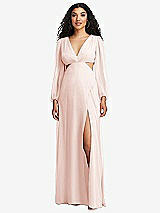 Front View Thumbnail - Blush Long Puff Sleeve Cutout Waist Chiffon Maxi Dress 