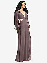 Side View Thumbnail - French Truffle Long Puff Sleeve Cutout Waist Chiffon Maxi Dress 