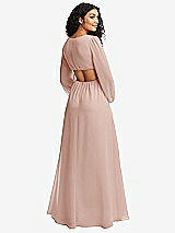 Rear View Thumbnail - Toasted Sugar Long Puff Sleeve Cutout Waist Chiffon Maxi Dress 