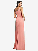 Rear View Thumbnail - Rose - PANTONE Rose Quartz One-Shoulder Draped Skirt Satin Trumpet Gown