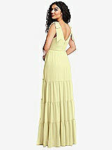 Rear View Thumbnail - Butter Yellow Bow-Shoulder Faux Wrap Maxi Dress with Tiered Skirt