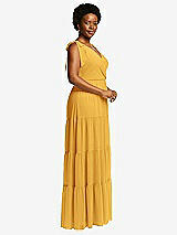 Alt View 2 Thumbnail - NYC Yellow Bow-Shoulder Faux Wrap Maxi Dress with Tiered Skirt