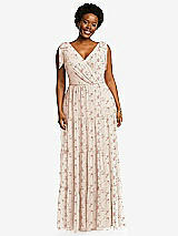 Alt View 1 Thumbnail - Coquette Floral Print Bow-Shoulder Faux Wrap Maxi Dress with Tiered Skirt