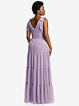 Alt View 3 Thumbnail - Pale Purple Bow-Shoulder Faux Wrap Maxi Dress with Tiered Skirt