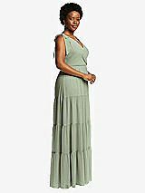 Alt View 2 Thumbnail - Sage Bow-Shoulder Faux Wrap Maxi Dress with Tiered Skirt