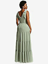 Alt View 3 Thumbnail - Sage Bow-Shoulder Faux Wrap Maxi Dress with Tiered Skirt