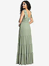 Rear View Thumbnail - Sage Bow-Shoulder Faux Wrap Maxi Dress with Tiered Skirt