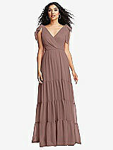 Front View Thumbnail - Sienna Bow-Shoulder Faux Wrap Maxi Dress with Tiered Skirt