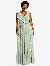 Alt View 1 Thumbnail - Vintage Primrose Sage Bow-Shoulder Faux Wrap Maxi Dress with Tiered Skirt