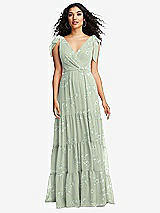 Front View Thumbnail - Vintage Primrose Sage Bow-Shoulder Faux Wrap Maxi Dress with Tiered Skirt