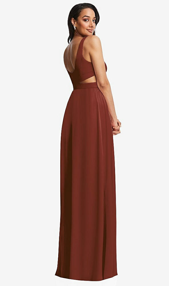 Back View - Auburn Moon Open Neck Cross Bodice Cutout  Maxi Dress with Front Slit