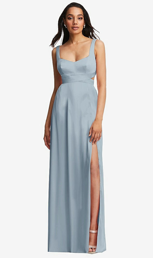 Front View - Mist Open Neck Cross Bodice Cutout  Maxi Dress with Front Slit