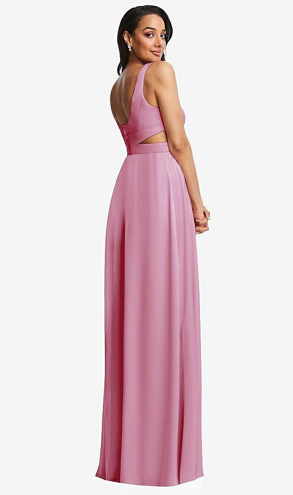 Back View - Powder Pink Open Neck Cross Bodice Cutout  Maxi Dress with Front Slit