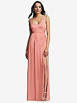 Front View Thumbnail - Rose - PANTONE Rose Quartz Open Neck Cross Bodice Cutout  Maxi Dress with Front Slit