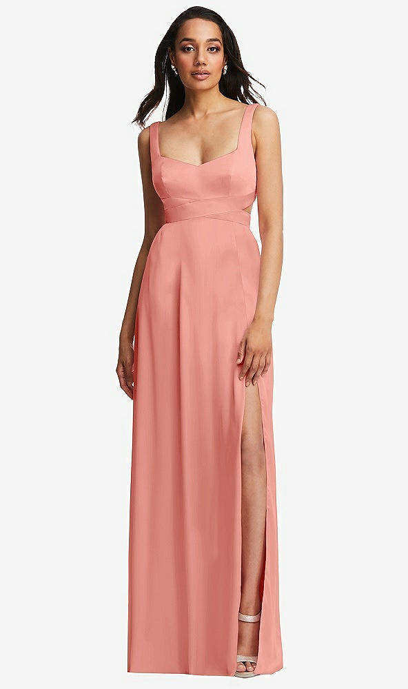 Front View - Rose - PANTONE Rose Quartz Open Neck Cross Bodice Cutout  Maxi Dress with Front Slit