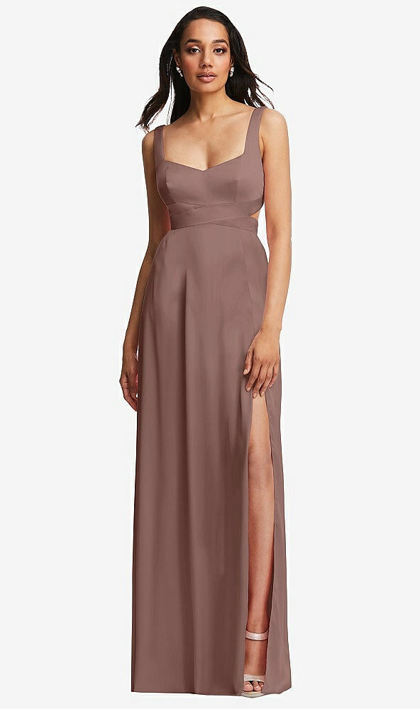 Front View - Sienna Open Neck Cross Bodice Cutout  Maxi Dress with Front Slit