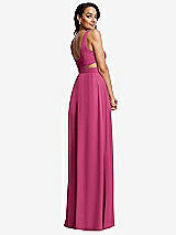 Rear View Thumbnail - Tea Rose Open Neck Cross Bodice Cutout  Maxi Dress with Front Slit