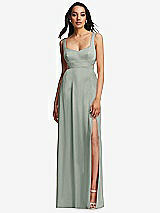 Front View Thumbnail - Willow Green Open Neck Cross Bodice Cutout  Maxi Dress with Front Slit