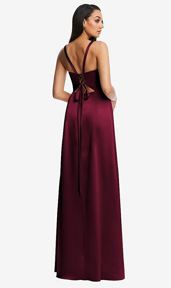 Back View - Cabernet Lace Up Tie-Back Corset Maxi Dress with Front Slit