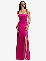 Front View Thumbnail - Think Pink Lace Up Tie-Back Corset Maxi Dress with Front Slit