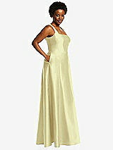 Alt View 2 Thumbnail - Butter Yellow Boned Corset Closed-Back Satin Gown with Full Skirt and Pockets