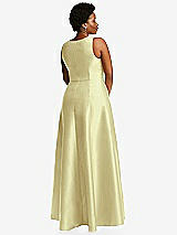 Alt View 3 Thumbnail - Butter Yellow Boned Corset Closed-Back Satin Gown with Full Skirt and Pockets