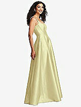 Side View Thumbnail - Butter Yellow Boned Corset Closed-Back Satin Gown with Full Skirt and Pockets