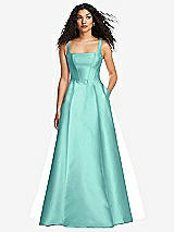 Front View Thumbnail - Coastal Boned Corset Closed-Back Satin Gown with Full Skirt and Pockets