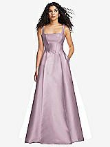 Front View Thumbnail - Suede Rose Boned Corset Closed-Back Satin Gown with Full Skirt and Pockets