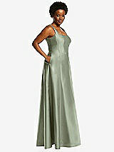 Alt View 2 Thumbnail - Sage Boned Corset Closed-Back Satin Gown with Full Skirt and Pockets