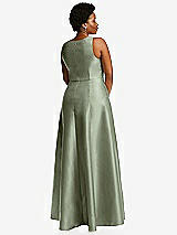 Alt View 3 Thumbnail - Sage Boned Corset Closed-Back Satin Gown with Full Skirt and Pockets