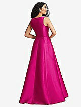 Rear View Thumbnail - Think Pink Boned Corset Closed-Back Satin Gown with Full Skirt and Pockets