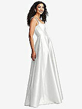 Side View Thumbnail - White Boned Corset Closed-Back Satin Gown with Full Skirt and Pockets