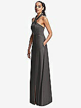 Side View Thumbnail - Caviar Gray Shawl Collar Open-Back Halter Maxi Dress with Pockets