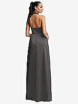 Rear View Thumbnail - Caviar Gray Shawl Collar Open-Back Halter Maxi Dress with Pockets