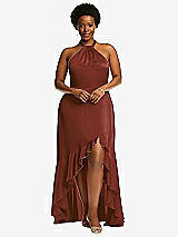 Alt View 4 Thumbnail - Auburn Moon Tie-Neck Halter Maxi Dress with Asymmetric Cascade Ruffle Skirt