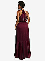 Rear View Thumbnail - Cabernet Tie-Neck Halter Maxi Dress with Asymmetric Cascade Ruffle Skirt