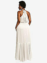 Rear View Thumbnail - Ivory Tie-Neck Halter Maxi Dress with Asymmetric Cascade Ruffle Skirt