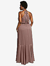 Rear View Thumbnail - Sienna Tie-Neck Halter Maxi Dress with Asymmetric Cascade Ruffle Skirt