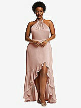 Alt View 4 Thumbnail - Toasted Sugar Tie-Neck Halter Maxi Dress with Asymmetric Cascade Ruffle Skirt