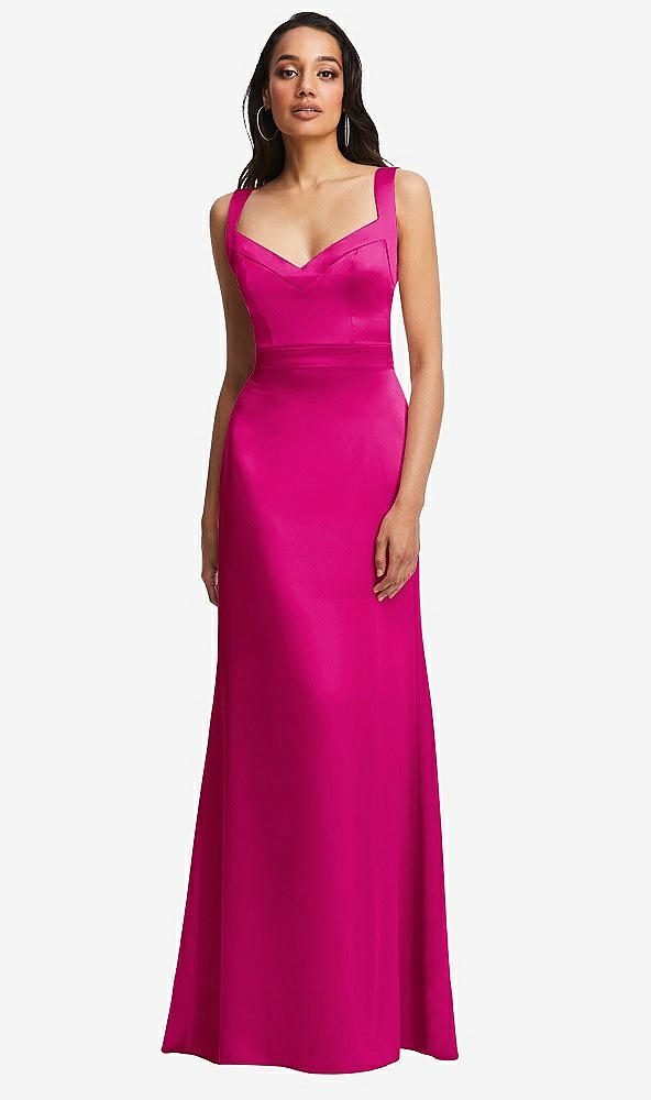 Front View - Think Pink Framed Bodice Criss Criss Open Back A-Line Maxi Dress