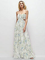 Front View Thumbnail - Bleu Garden Strapless Empire Waist Cutout Maxi Dress with Covered Button Detail