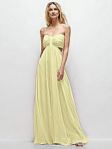 Front View Thumbnail - Butter Yellow Strapless Empire Waist Cutout Maxi Dress with Covered Button Detail