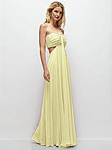 Rear View Thumbnail - Butter Yellow Strapless Empire Waist Cutout Maxi Dress with Covered Button Detail