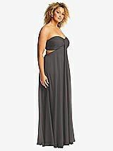 Alt View 2 Thumbnail - Caviar Gray Strapless Empire Waist Cutout Maxi Dress with Covered Button Detail